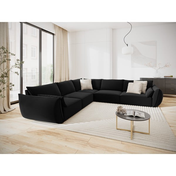 Juodos spalvos iš velveto kampinė sofa Vanda – Mazzini Sofas-image-1