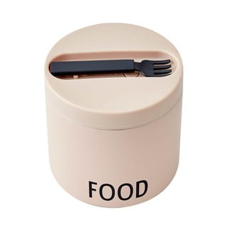 Smėlio spalvos termosinė pietų dėžutė su šaukštu Design Letters Food, aukštis 11,4 cm