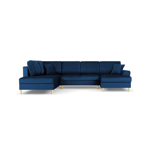 Mėlynos spalvos iš velveto sulankstoma/su sandėliavimo vieta kampinė sofa (su kairiuoju kampu/„U“ formos) Kyoto – Cosmopolitan Design
