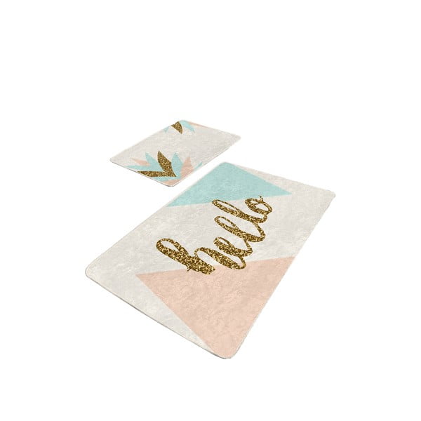 Iš velveto vonios kilimėliai kreminės spalvos/auksinės spalvos 2 vnt. 60x100 cm Hello – Mila Home