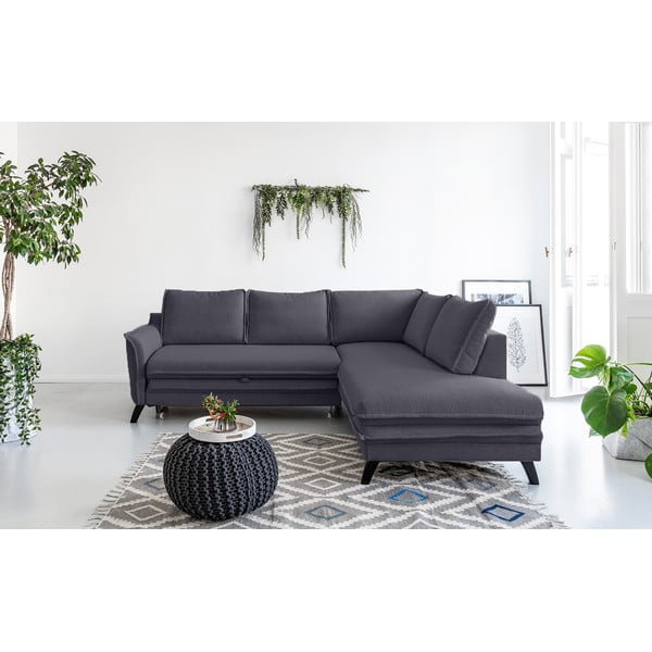Tamsiai pilkos spalvos kampinė sofa-lova Miuform Charming Charlie L, dešinysis kampas-image-1