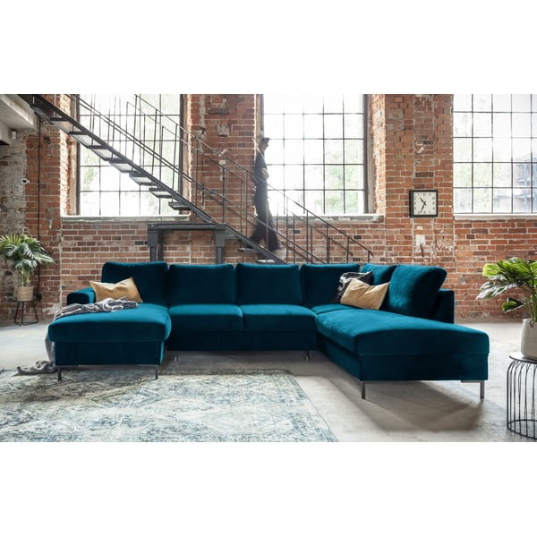 Iš velveto sulankstoma kampinė sofa smaragdinės spalvos (su dešiniuoju kampu) Lofty Lilly – Miuform-image-1