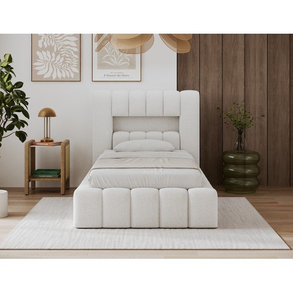 Kreminės spalvos viengulė lova audiniu dengta su sandėliavimo vieta su lovos grotelėmis 90x200 cm Lamica – ELTAP-image-2