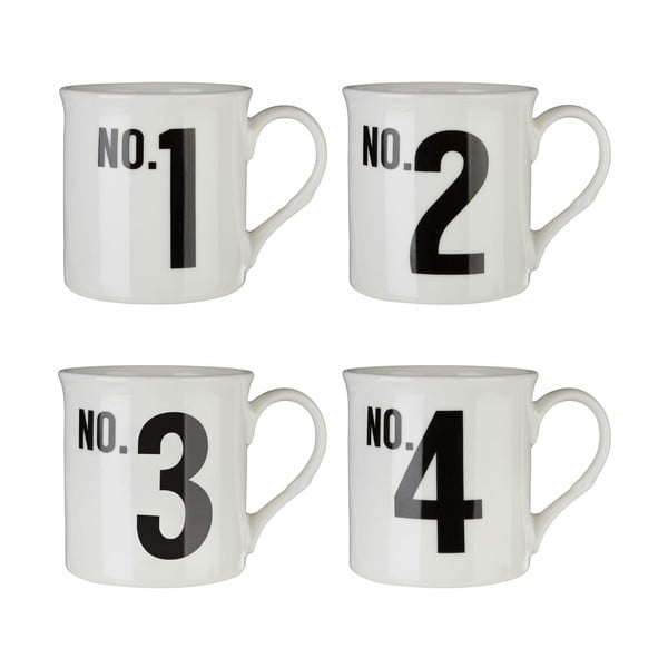 4 kaulinio porceliano puodelių rinkinys Premier Housewares Numbers, 342 ml