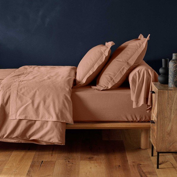 Rausvos spalvos iš medvilnės paklodė su guma 160x200 cm Lina – douceur d'intérieur-image-1