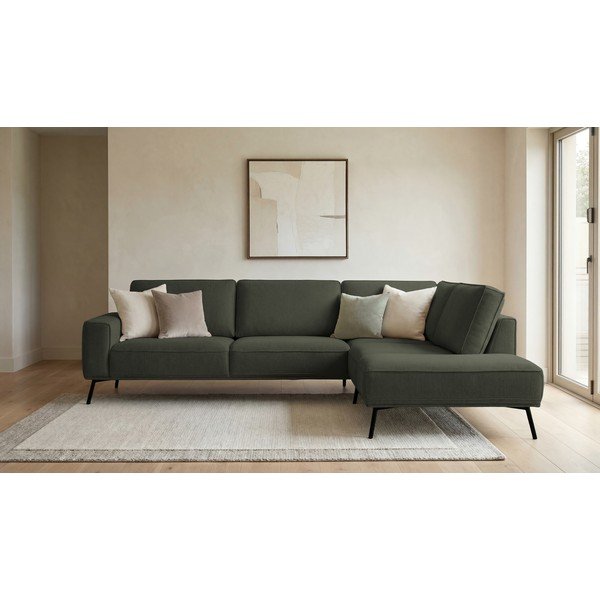 Tamsiai žalios spalvos kampinė sofa iš šenilinio audinio (su dešiniuoju kampu/„L“ formos) Amsterdam – Scandic-image-1