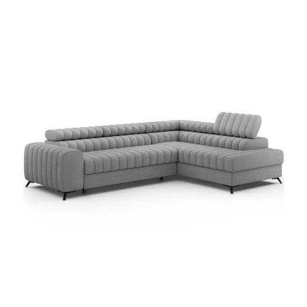 Pilkos spalvos kampinė sofa iš velveto (su dešiniuoju kampu/„L“ formos) Kanedo – ELTAP