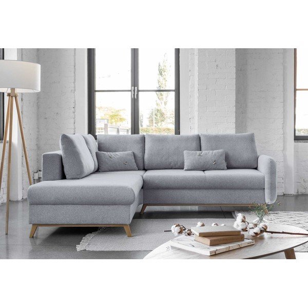 Šviesiai pilka sofa-lova Miuform Scandic Lagom L, kairysis kampas-image-1