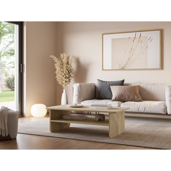 Natūralios spalvos kavos staliukas su ąžuolo dekoro stalviršiu 60x110 cm Daira – Marckeric-image-1