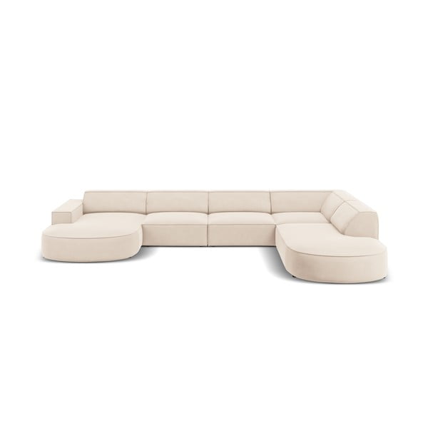 Smėlio spalvos aksominė kampinė sofa (U formos) Jodie - Micadoni Home