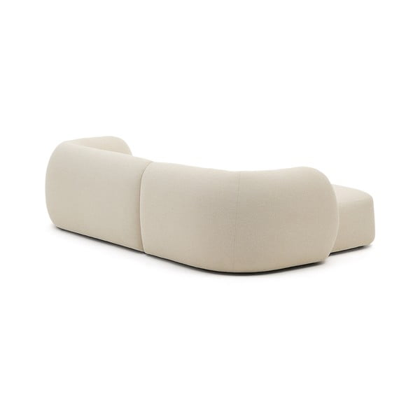 Kreminės spalvos iš šenilinio audinio kampinė sofa (su kairiuoju kampu/su gultu) Martina – Kave Home-image-4