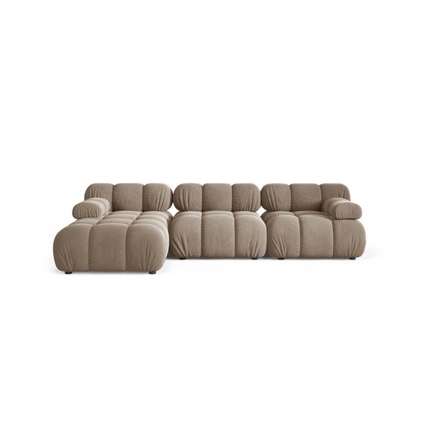 Smėlio spalvos modulinė kampinė sofa iš velveto (su kairiuoju kampu/su gultu) – Micadoni 