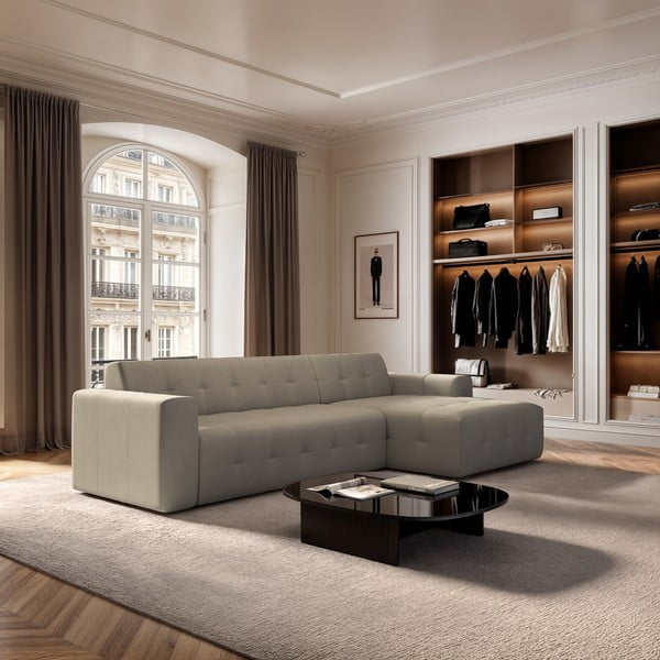 Šviesiai rudos spalvos iš velveto kampinė sofa (su dešiniuoju kampu/su gultu) Tuil – Rodier-image-1