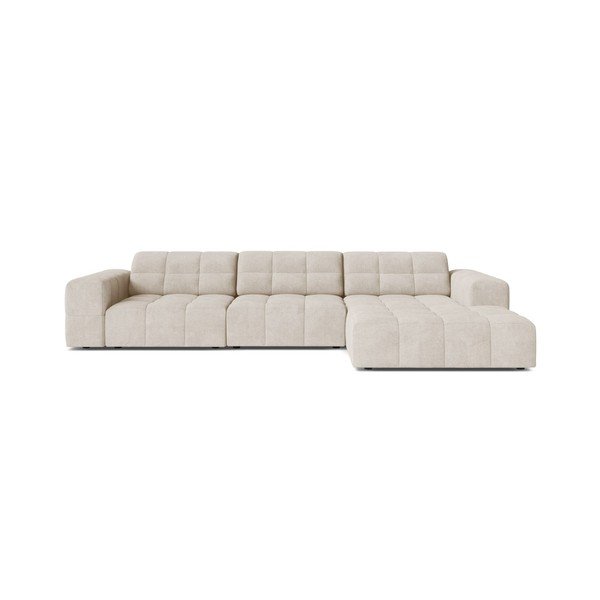 Kreminės spalvos kampinė sofa iš šenilinio audinio (su dešiniuoju kampu/su gultu) Chicago – Cosmopolitan Design