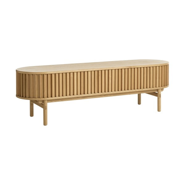 Natūralios spalvos ąžuolo apdailos TV staliukas 160x48 cm Carno - Unique Furniture-image-2