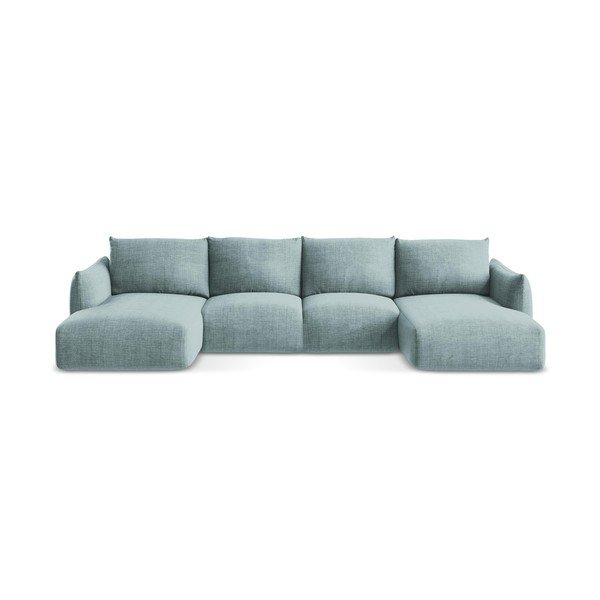 Mėlynos spalvos sulankstoma kampinė sofa („U“ formos) Leila – Makamii