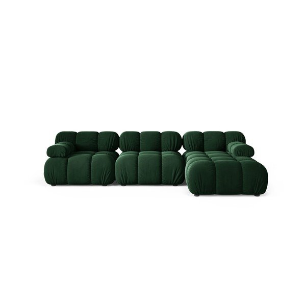 Tamsiai žalios spalvos modulinė kampinė sofa iš velveto (su dešiniuoju kampu/su gultu) – Micadoni 