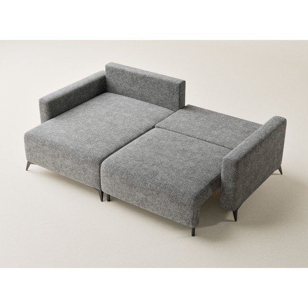 Pilkos spalvos sulankstoma/su sandėliavimo vieta kampinė sofa iš šenilinio audinio (su kairiuoju kampu/su gultu) Leon – Maison de Rêve-image-3