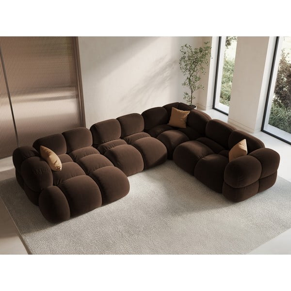 Tamsiai rudos spalvos iš velveto kampinė sofa (su dešiniuoju kampu/„U“ formos) Loretto – Cosmopolitan Design-image-1