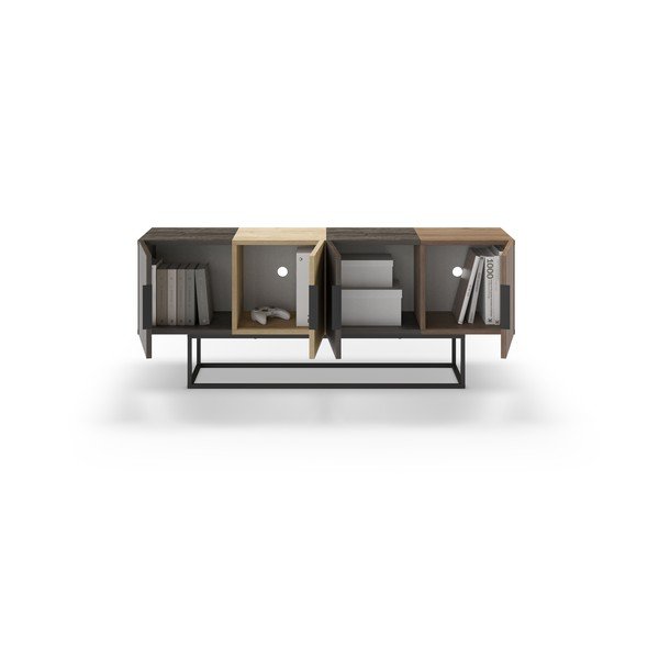 TV spintelė rudos spalvos/natūralios spalvos iš ąžuolo 140x55 cm Titan – Marckeric-image-2