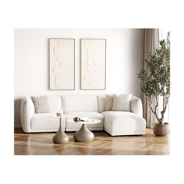 Kreminės spalvos kampinė sofa iš šenilinio audinio (su dešiniuoju kampu/su gultu) Noor – House Nordic-image-1