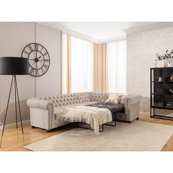 Smėlio spalvos sulankstoma kampinė sofa iš velveto (su dešiniuoju kampu/„L“ formos) York Blik – Ropez-image-4