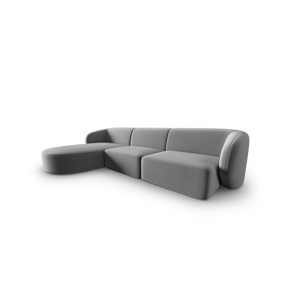 Pilkos spalvos iš velveto kampinė sofa (su kairiuoju kampu/su gultu) Paolo – Milo Casa-image-1