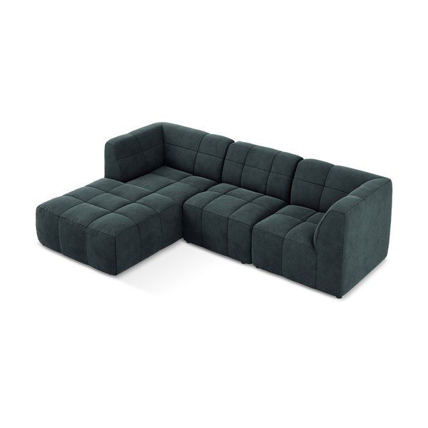 Mėlynos spalvos kampinė sofa iš velveto (su kairiuoju kampu/su gultu) Aloha – Makamii-image-3