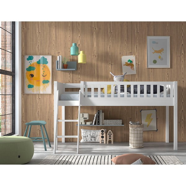 Paaukštinta vaikiška lova iš pušies masyvo baltos spalvos 90x200 cm SCOTT – Vipack-image-3