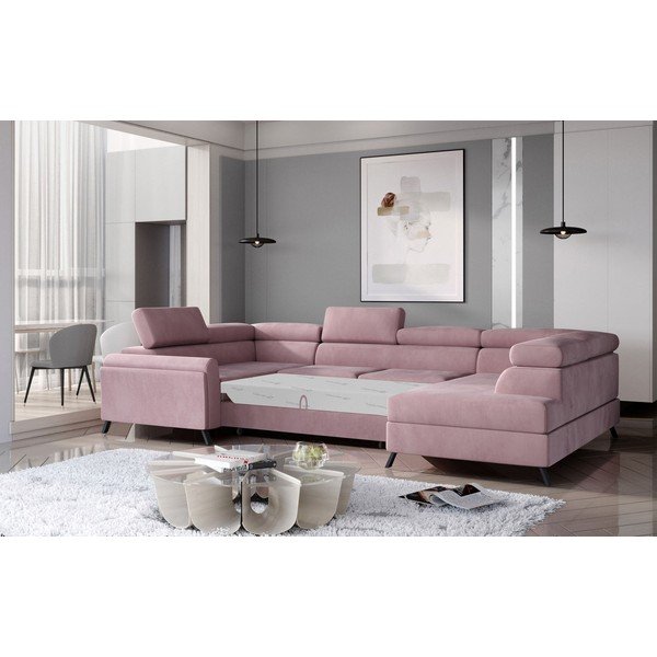 Rožinės spalvos iš velveto sulankstoma/su sandėliavimo vieta kampinė sofa (su dešiniuoju kampu/„U“ formos) Escada – ELTAP-image-3