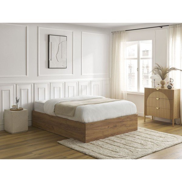Rudos spalvos dvigulė lova iš medžio drožlių plokštės iš beržo su sandėliavimo vieta/be galvūgalio su lovos grotelėmis 140x190 cm Mara – Bobochic Paris-image-1