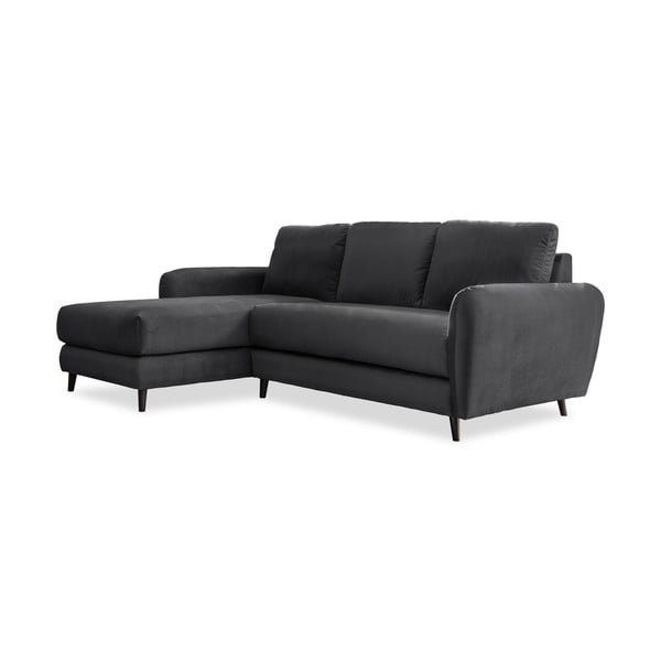 Tamsiai pilkos spalvos aksominė kampinė sofa su pakoja Miuform Cozy Claire, kairysis kampas