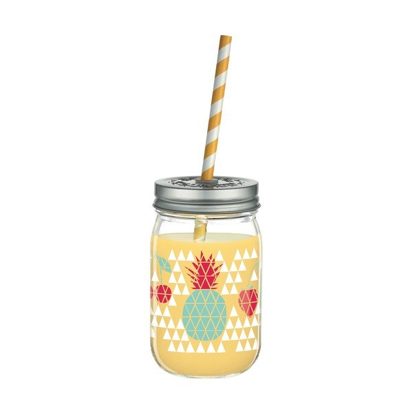 Stiklinė su dangteliu ir šiaudeliu "Ritzenhoff Kathrin Stockebrand Pineapple", 445 ml