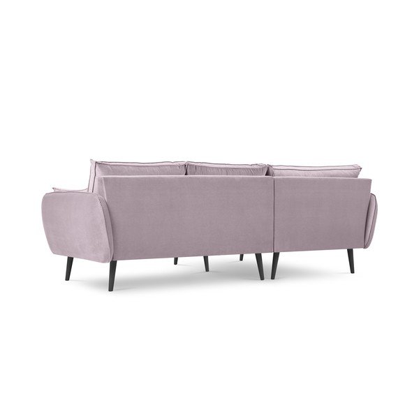 Šviesiai rausva aksominė kampinė sofa su juodomis kojomis Kooko Home Lento, kampas kairėje-image-3
