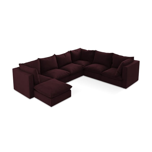 Bordo spalvos kampinė sofa (su dešiniuoju kampu/„U“ formos) Manao – Makamii-image-3