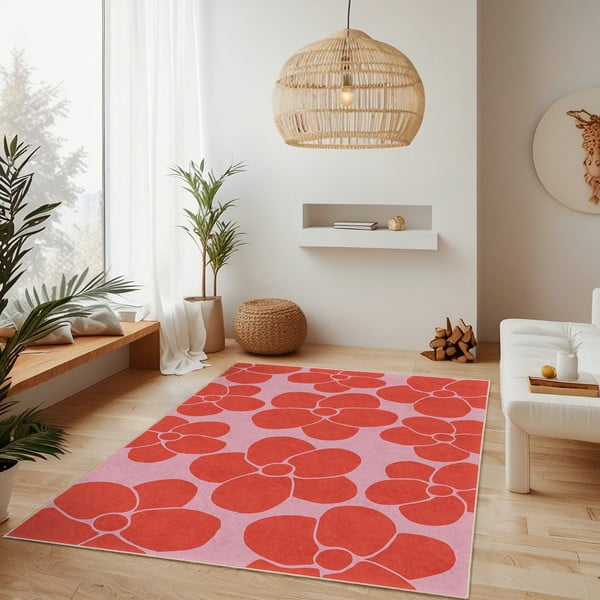 Skalbiamas raudonos spalvos/rožinės spalvos kilimas 120x180 cm Poppy Fields – Mila Home-image-2