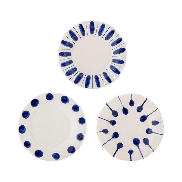 Baltos spalvos/mėlynos spalvos desertinės iš akmens masės lėkštės 3 vnt. ø 22 cm Linora – Bloomingville