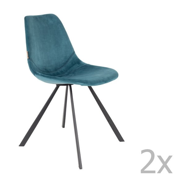 2 benzininės mėlynos spalvos kėdžių su aksomo apmušalais rinkinys "Dutchbone Franky