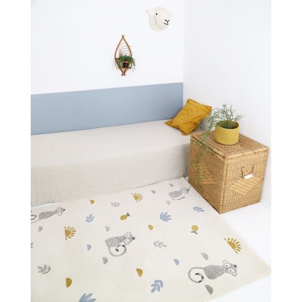 Smėlio spalvos vaikiškas kilimas Nattiot Little Wild Monkey, 135 x 190 cm-image-1