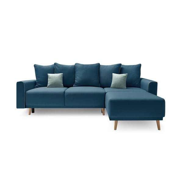 "Bobochic Paris Mola" tamsiai mėlyna kampinė sofa-lova, dešinysis kampas