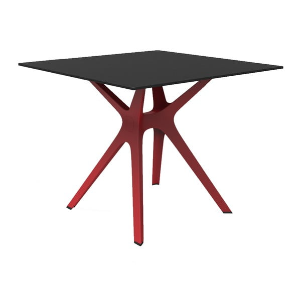 Valgomasis stalas su raudonomis kojomis ir juodu stalviršiu, tinkamas naudoti lauke "Resol Vela", 90 x 90 cm