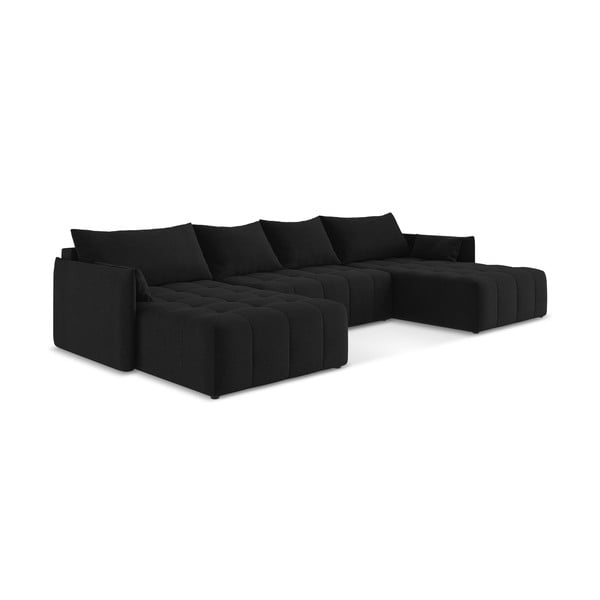 Juodos spalvos sulankstoma/su sandėliavimo vieta kampinė sofa („U“ formos) Moku – Makamii-image-2