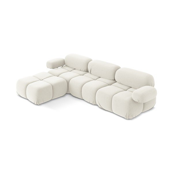 Baltos spalvos iš velveto modulinė kampinė sofa Lokua – Makamii-image-1