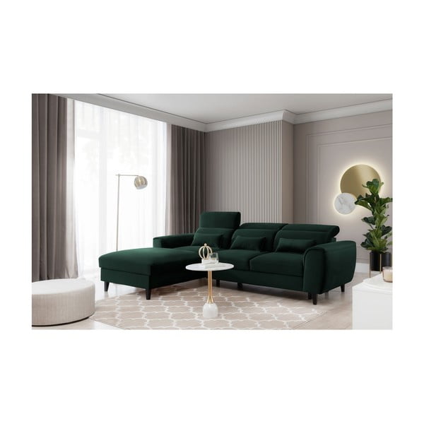 Tamsiai žalios spalvos iš velveto sulankstoma/su sandėliavimo vieta kampinė sofa (su kairiuoju kampu/su gultu) Foble – ELTAP-image-3