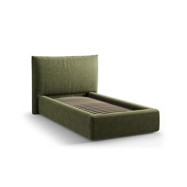 Žalios spalvos viengulė lova audiniu dengta su sandėliavimo vieta su lovos grotelėmis 90x200 cm Kaelle – Micadoni -image-2