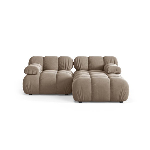 Smėlio spalvos modulinė kampinė sofa iš velveto (su dešiniuoju kampu/su gultu) – Micadoni 