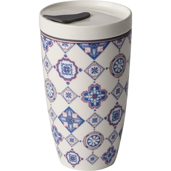 Mėlynos ir baltos spalvos porcelianinis kelioninis termopuodelis Villeroy & Boch Like To Go, 350 ml