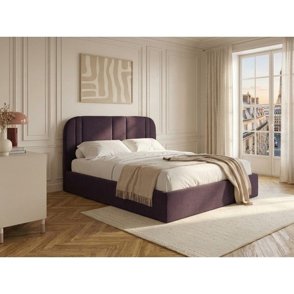 Violetinės spalvos dvigulė lova audiniu dengta su sandėliavimo vieta su lovos grotelėmis 180x200 cm Sidney – Bobochic Paris-image-1