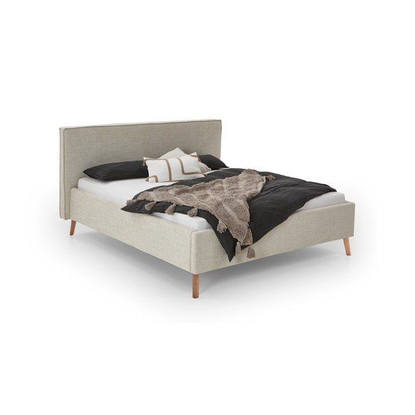 Kreminės spalvos dvigulė lova audiniu dengta su sandėliavimo vieta su lovos grotelėmis 160x200 cm Riva – Meise Möbel-image-4