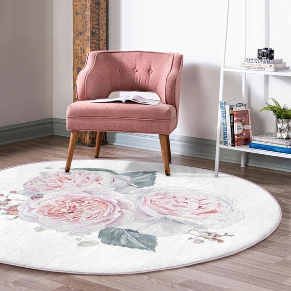 Skalbiamas/robotiniams dulkių siurbliams apvalios formos kilimas baltos spalvos/rožinės spalvos ø 120 cm Comfort – Mila Home-image-4